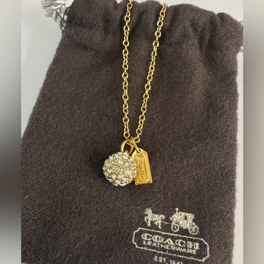 Coach Signature Gold-Plated Pave Crystal Ball Charm Necklace